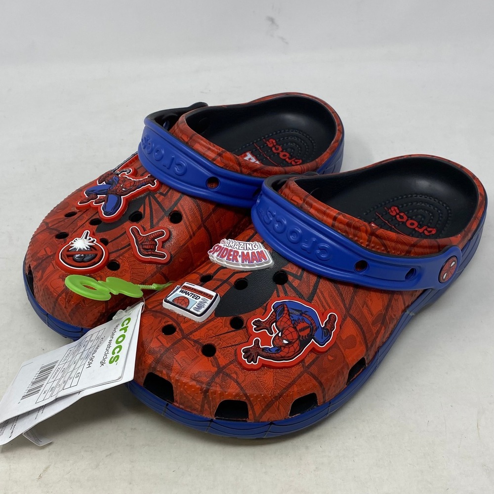 Crocs Kids Marvel Spider-Man Spiderweb Classic Clogs Red Blue J3 211409-90H NEW